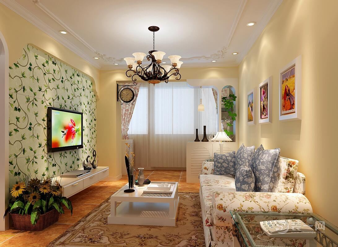 美式客厅电视背景墙硅藻泥效果图_别墅设计图