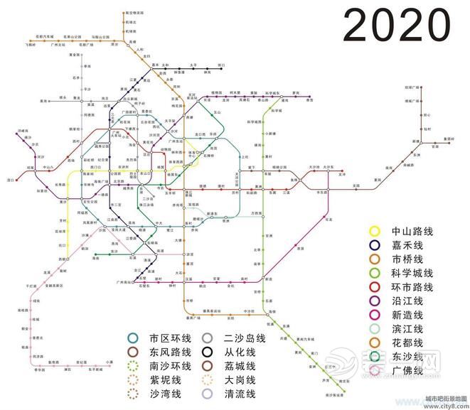 广州地铁规划图2020高清图     十三号线以外,九号线,四号线南延段和